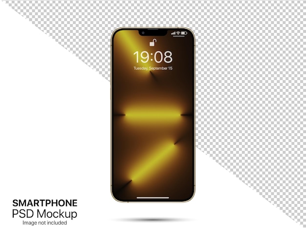 Modello di iphone 13 pro max vista frontale mockup schermo smartphone oro 3d