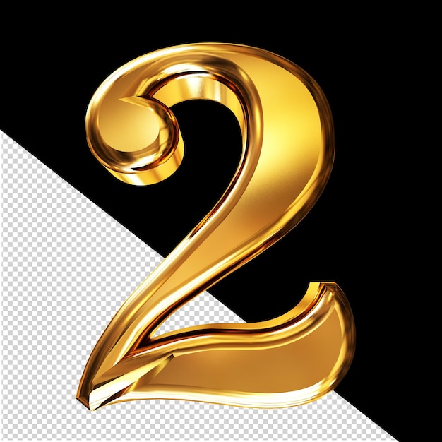 PSD gold 3d symbol with bevel number 2