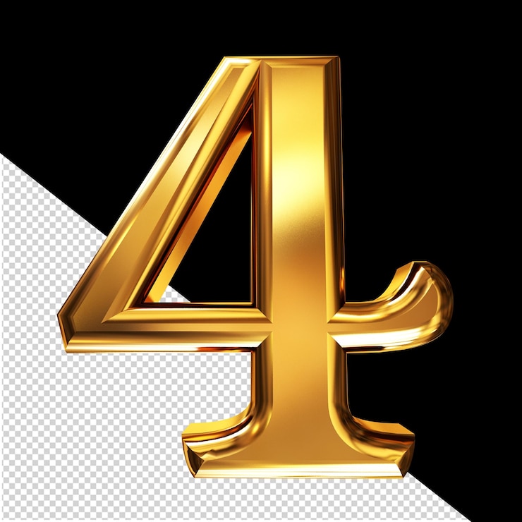 PSD 금색 3d 기호와 비벨 번호 4