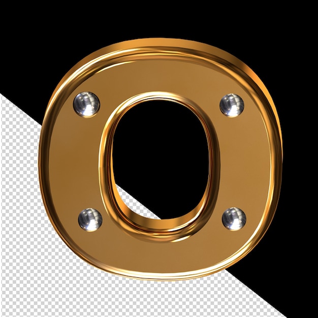 Gold 3d symbol with metal rivets letter o