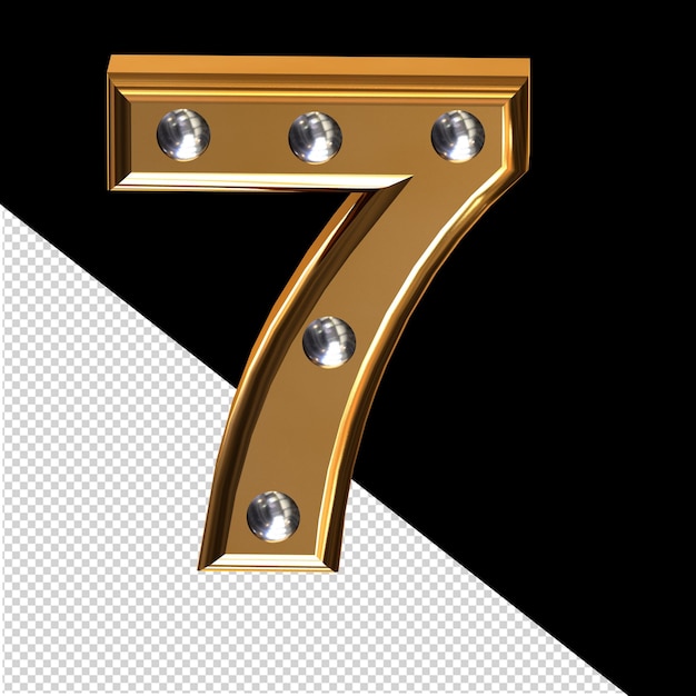 PSD gold 3d symbol with metal rivets number 7