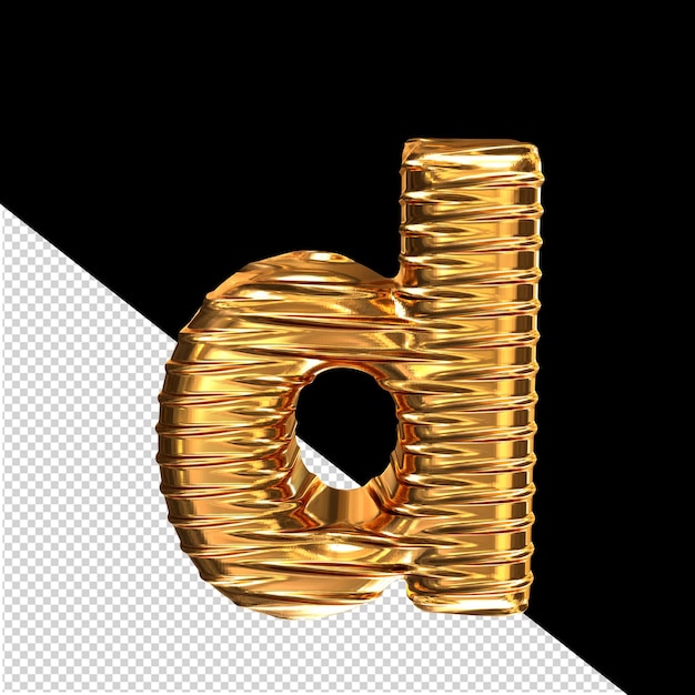 PSD gold 3d symbol with ribbed horizontal letter d