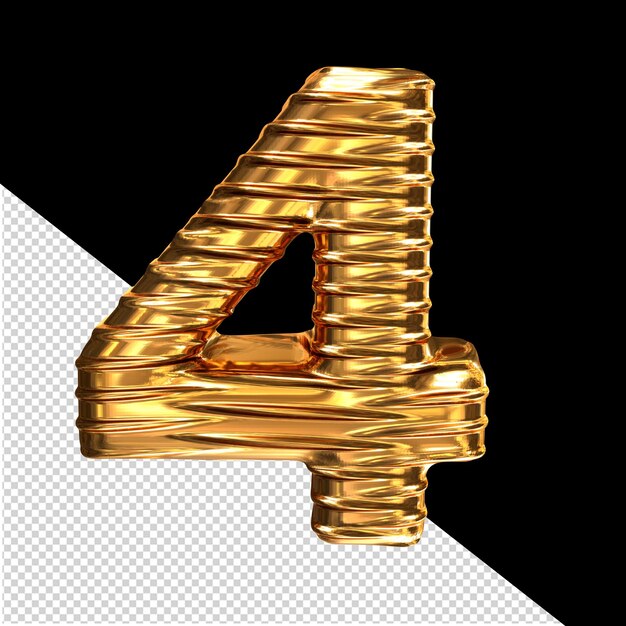 Gold 3d symbol with ribbed horizontal number 4