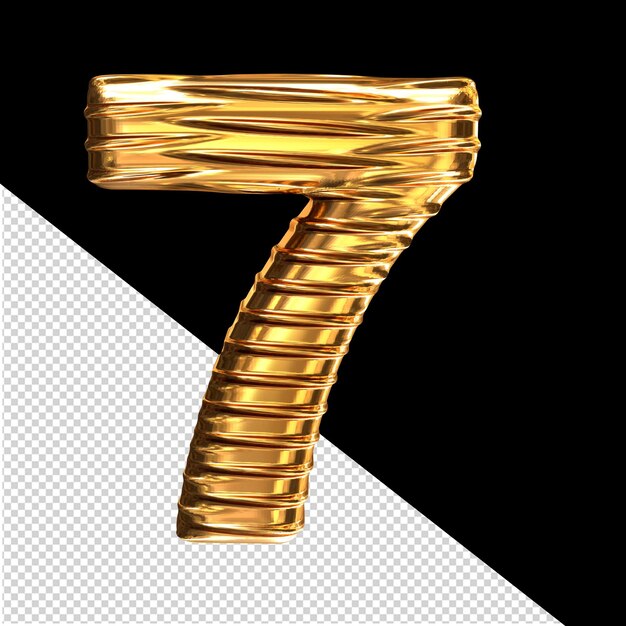 PSD gold 3d symbol with ribbed horizontal number 7