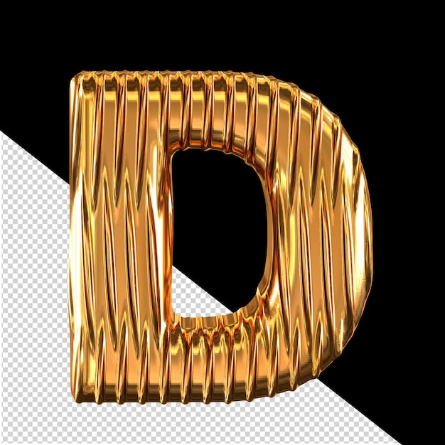 PSD gold 3d symbol with vertical ribs letter d