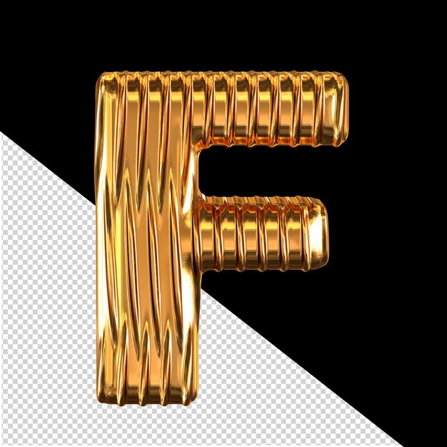 PSD gold 3d symbol with vertical ribs letter f