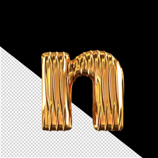 Gold 3d symbol with vertical ribs letter n