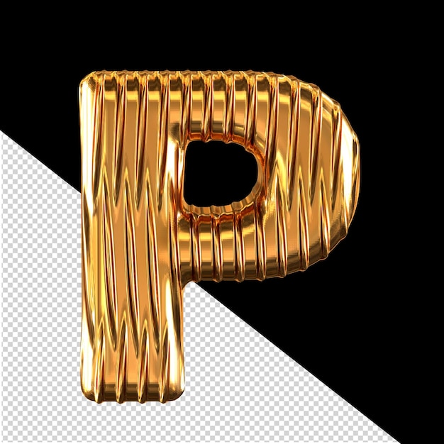Золотой 3d-символ с вертикальными ребрами, буква p
