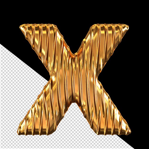 Золотой 3d-символ с вертикальными ребрами буквы x