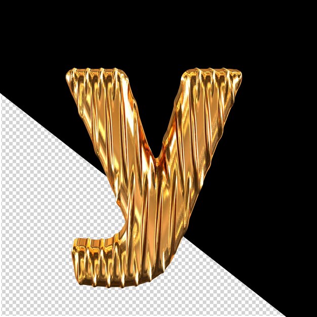 PSD Золотой 3d-символ с вертикальными ребрами, буква y