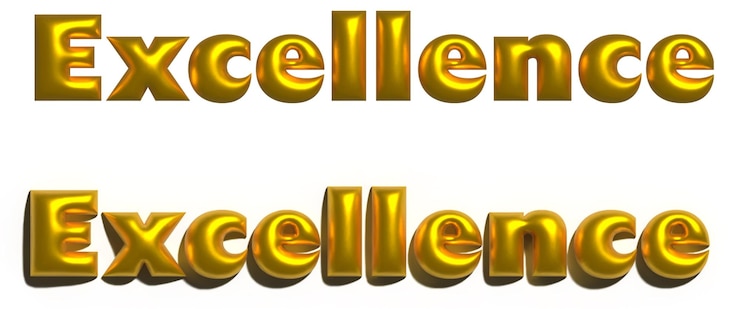PSD gold 3d text excellence with and without shadow suitable for awards certificates and professional
