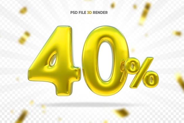 Render 3d con palloncino d'oro al 40 percento