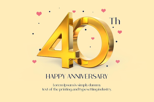 Gold 40th happy anniversary 3d rendering isolated