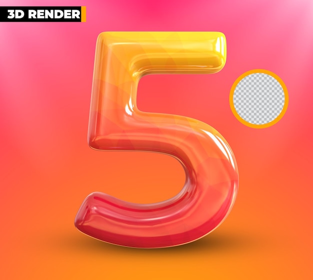 Gold 5 Number 3d rendering isolated on transparent background