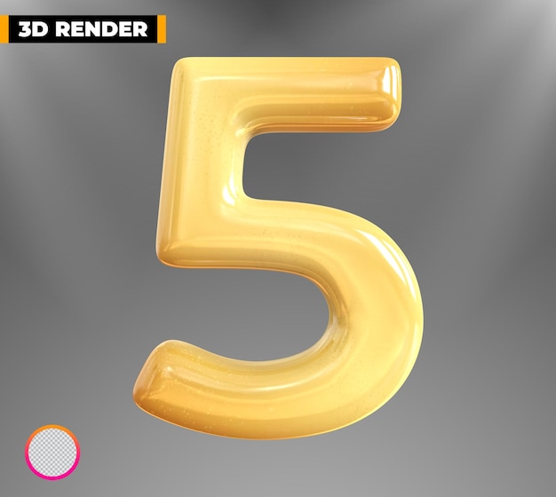 PSD gold 5 number 3d rendering isolated on transparent background