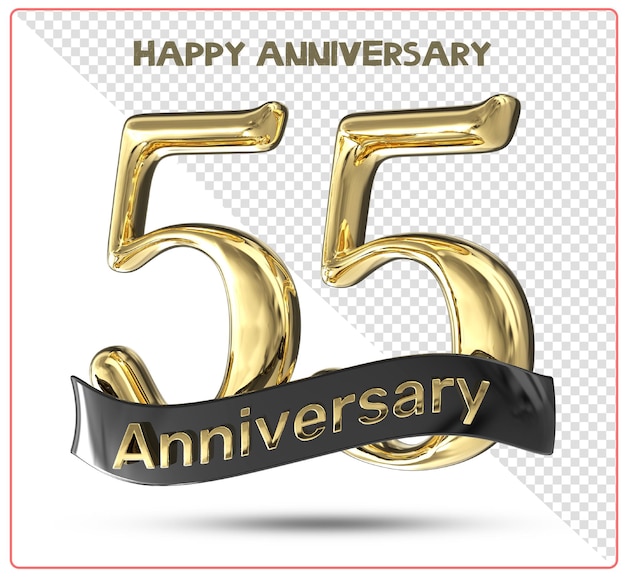 PSD gold 55th happy anniversary 3d rendering isolated