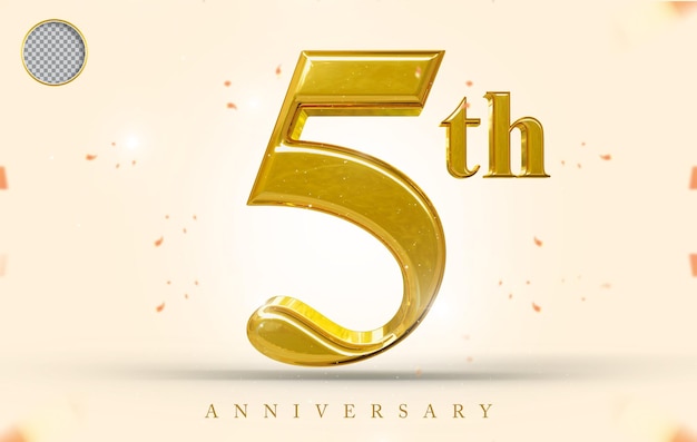 gold 5th happy anniversary 3d rendering