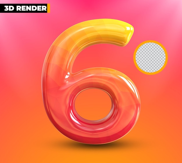 Gold 6 number 3d rendering isolated on transparent background
