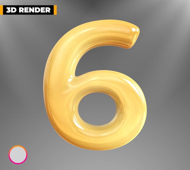 PSD oro 6 numero 3d rendering isolato su sfondo trasparente