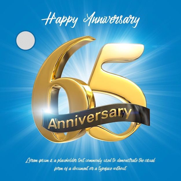 Rendering 3d del 65° anniversario felice dell'oro isolato