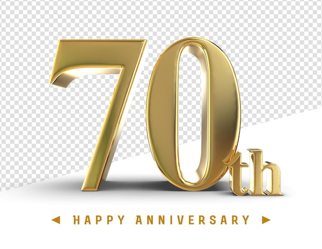 PSD gold 70th happy anniversary 3d rendering isolated