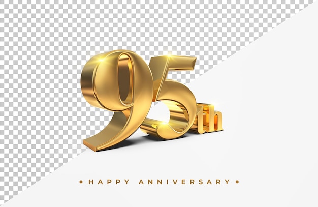 Gold 95th happy anniversary 3d rendering isolated