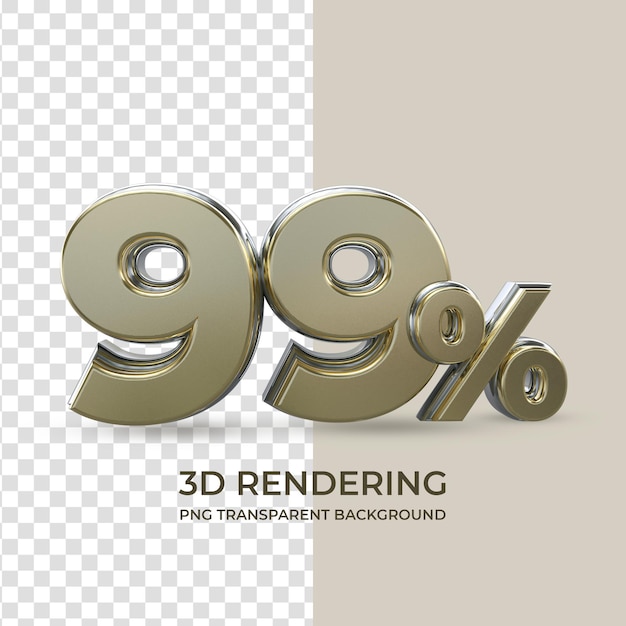 Gold 99 percent 3d rendering isolated transparent background