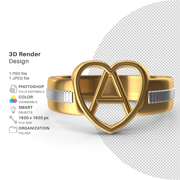 PSD Золотой алфавит 3d моделирование psd файл реалистичное золотое кольцо