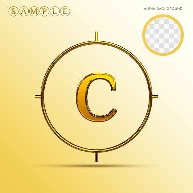 Gold Alphabet Lowercase c with ring 3D