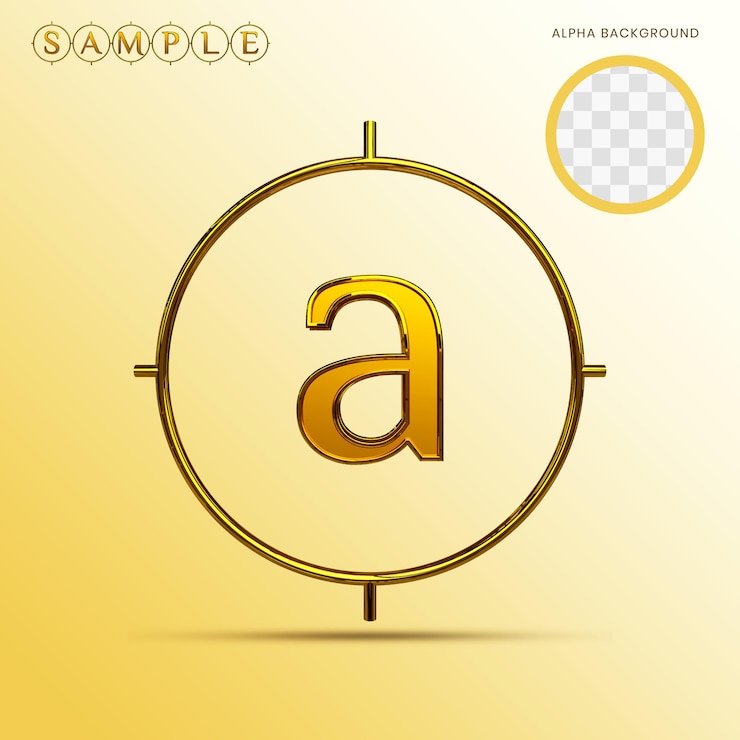 PSD gold alphabet lowercase a with ring 3d