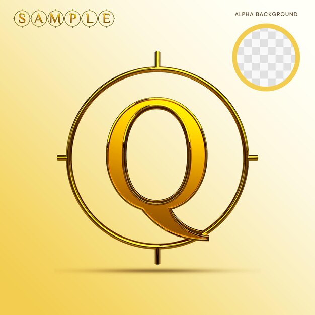 Gold Alphabet Upercase Q with ring 3D