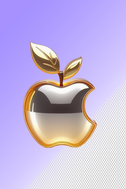 PSD a gold apple with a gold leaf on it