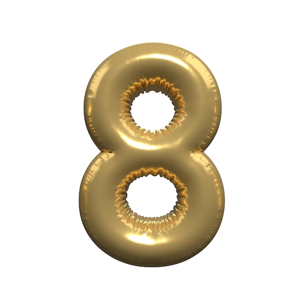 PSD a gold balloon number 8 with a white background