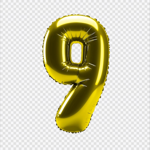 Gold balloon number on a transparent background