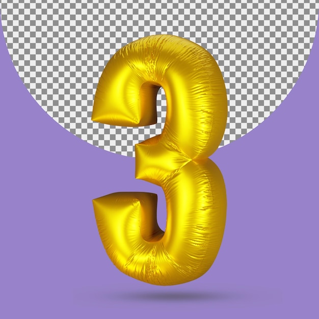 PSD gold balloon of realistic 3 number