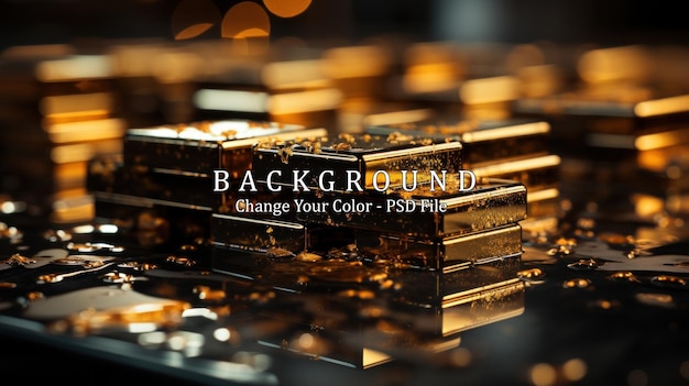 Gold bars on a black background with bokeh