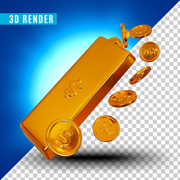 PSD gold bars and coins 3d premium