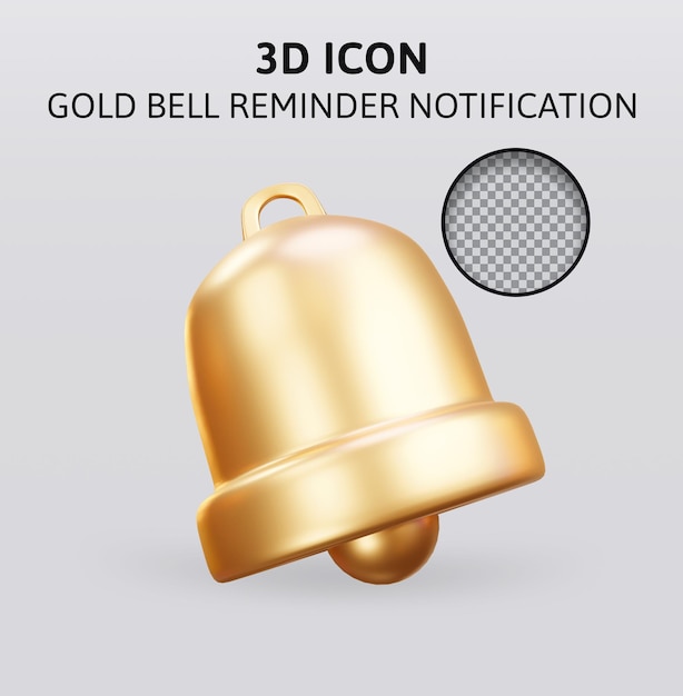 PSD gold bell reminder notification 3d rendering illustration