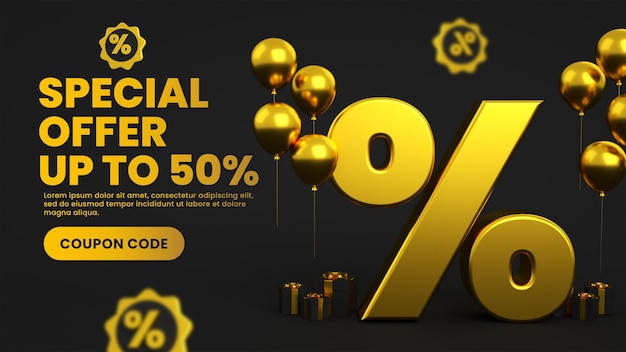 Modello di banner di vendita super mega in oro e nero con un'offerta promozionale speciale di sconto