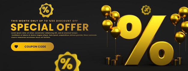 Modello di banner di vendita super mega in oro e nero con un'offerta promozionale speciale di sconto