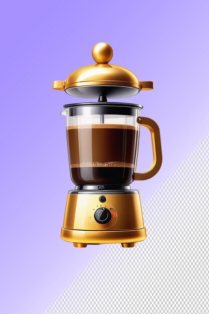 A gold and black blender with a gold lid and a gold lid