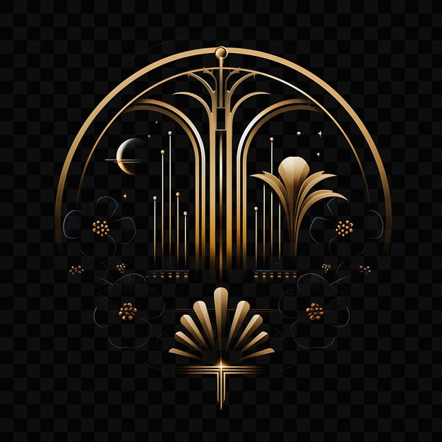 PSD a gold and black logo with a sword and the moon on a black background