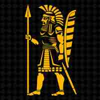 PSD una silhouette dorata e nera di un cavaliere con una spada