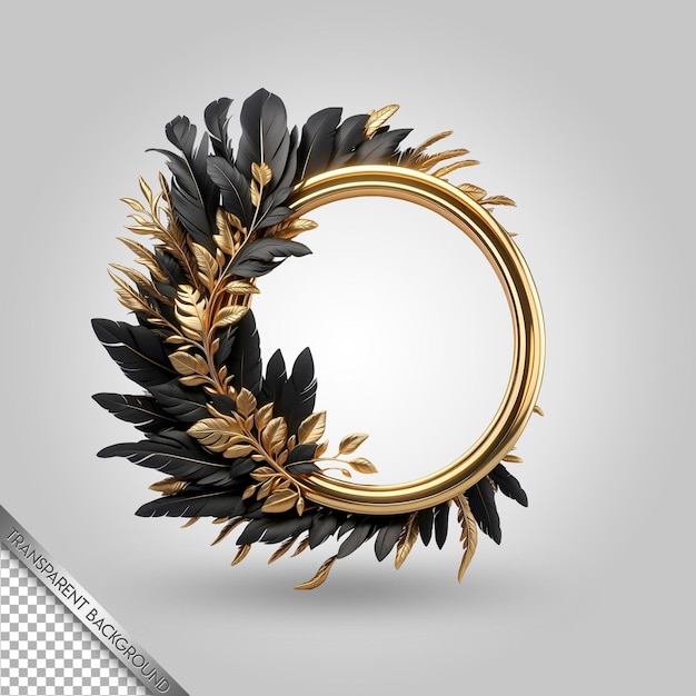 PSD a gold and black wreath with a flower in the middle