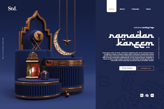 Gold and blue ramadan kareem landing page