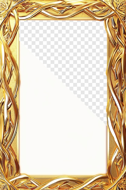 Gold braid rectangle frame for memorial card on transparent background