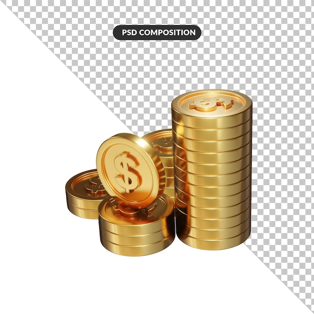 Gold bulk coin dollar 3d rendering isolated