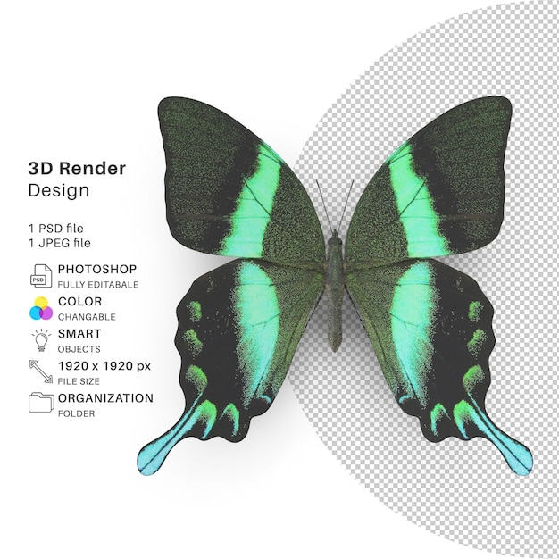 File psd di modellazione 3d della farfalla dorata farfalla realistica