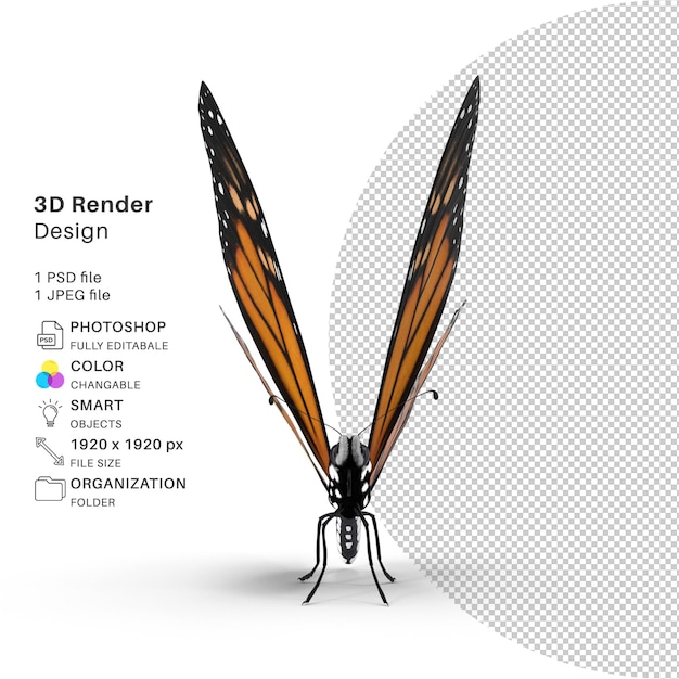 Gold butterfly 3d modeling psd file realistic butterfly