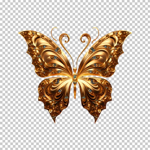 PSD Золотая бабочка на прозрачном фоне